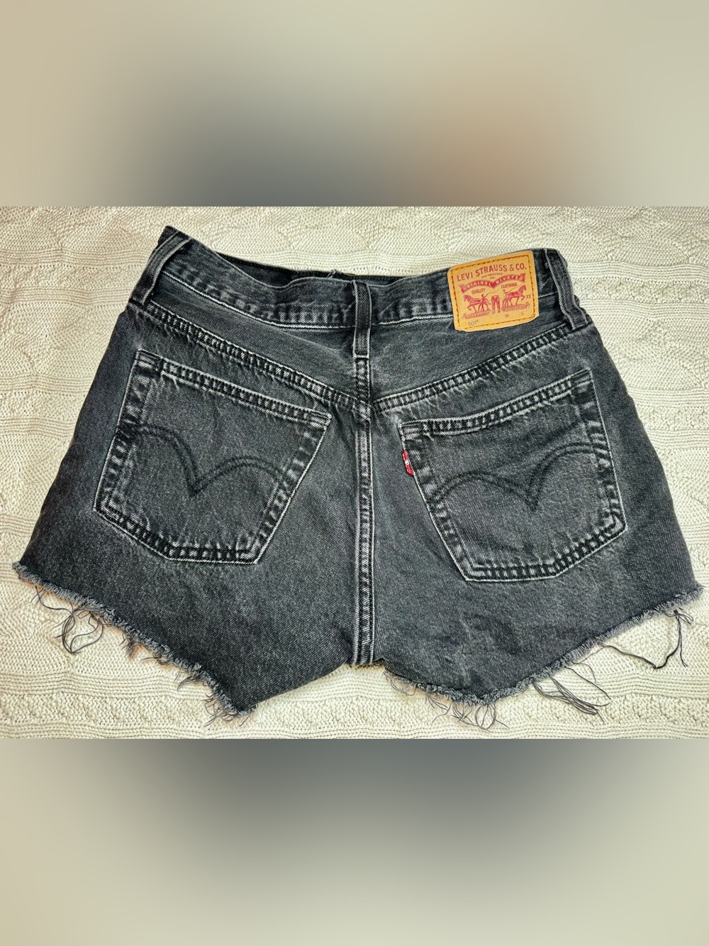 LEVI'S 501 Cutoff Cheeky Denim Red tag Jean Shorts Raw Hem Black Womens 26 #1671